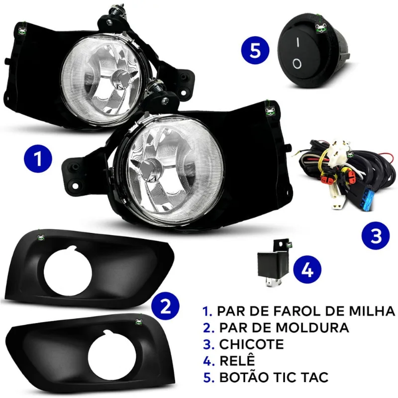 Kit Farol Auxiliar Milha Onix Lt/Ltz 2017 2018 2019 Moldura Preta Botao Tic Tac