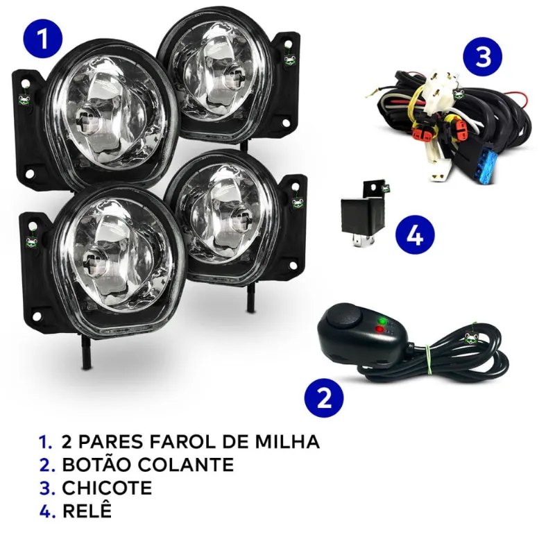 Kit Farol Auxi Milha Strada Adventure e Palio Weekend Adventure 04 05 06 07 S/Moldura Botao Colante
