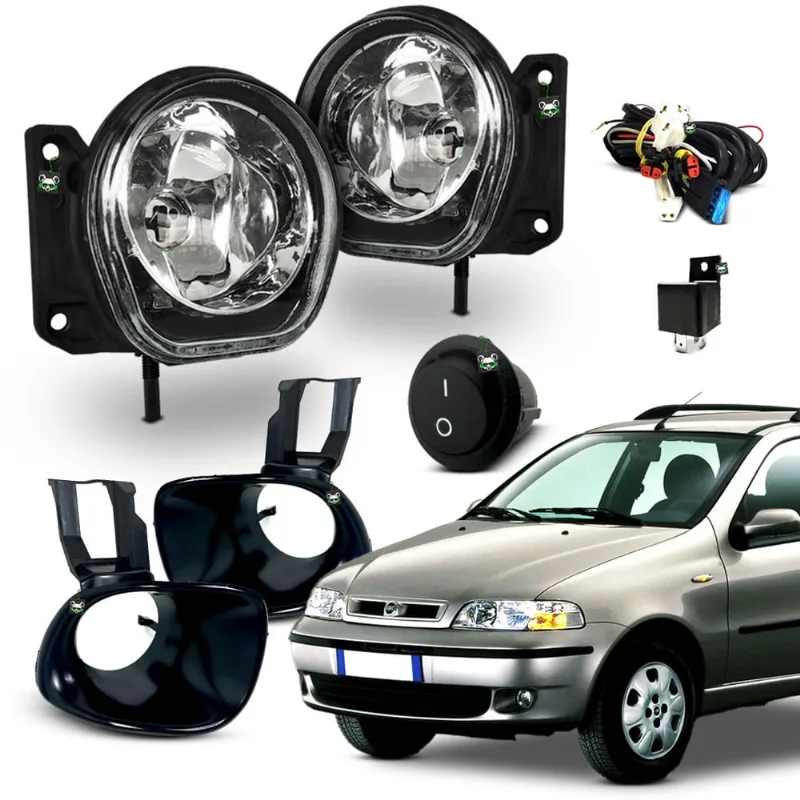 Kit Farol Auxiliar Milha Palio Weekend 2001 2002 2003 Moldura Preta Botao Tic Tac