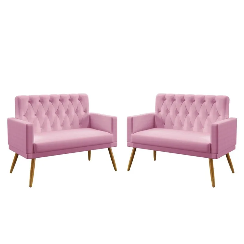 Kit 2 Poltronas Namoradeiras Decorativas Estofadas Para Sala De Estar Nina Rodapé E Botões Capitonê Sued Rosê Aradec