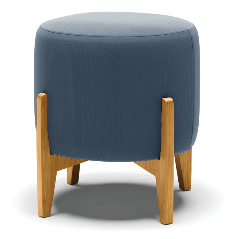 Puff Stella Suede Azul Marinho Base Madeira Castanho - D'Rossi - DRossi