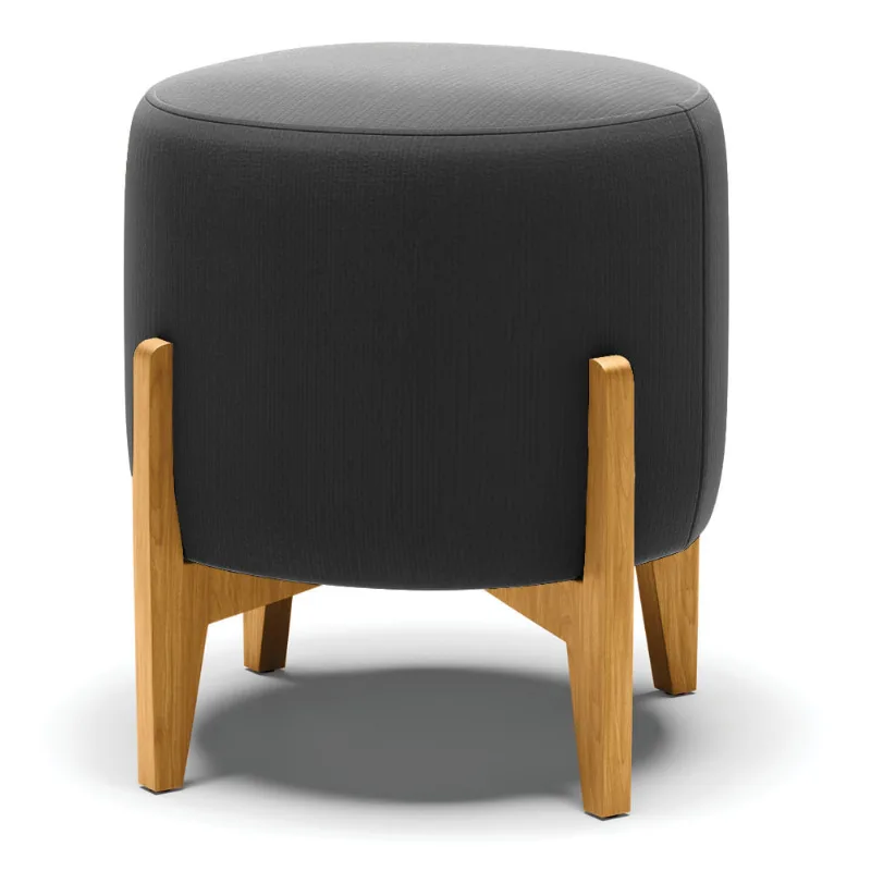 Puff Stella Suede Preto Base Madeira Castanho - D'Rossi - DRossi