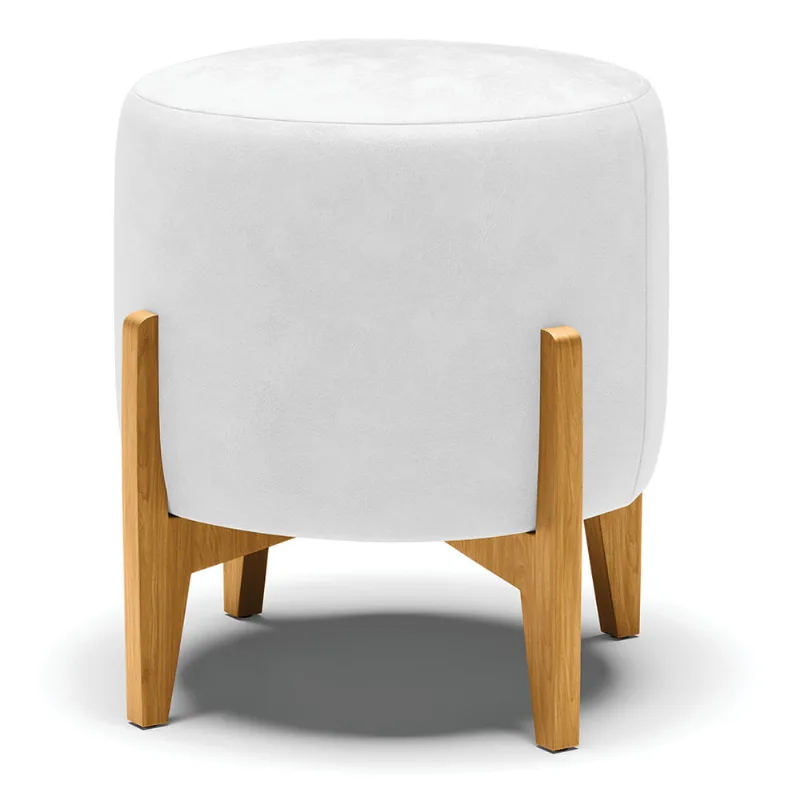 Puff Stella Corano Branco Base Madeira Castanho - D'Rossi - DRossi