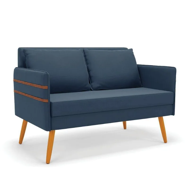 Namoradeira 02 Lugares Mari Suede Pés Palito Castanho - D'rossi Cor Azul Marinho - DRossi