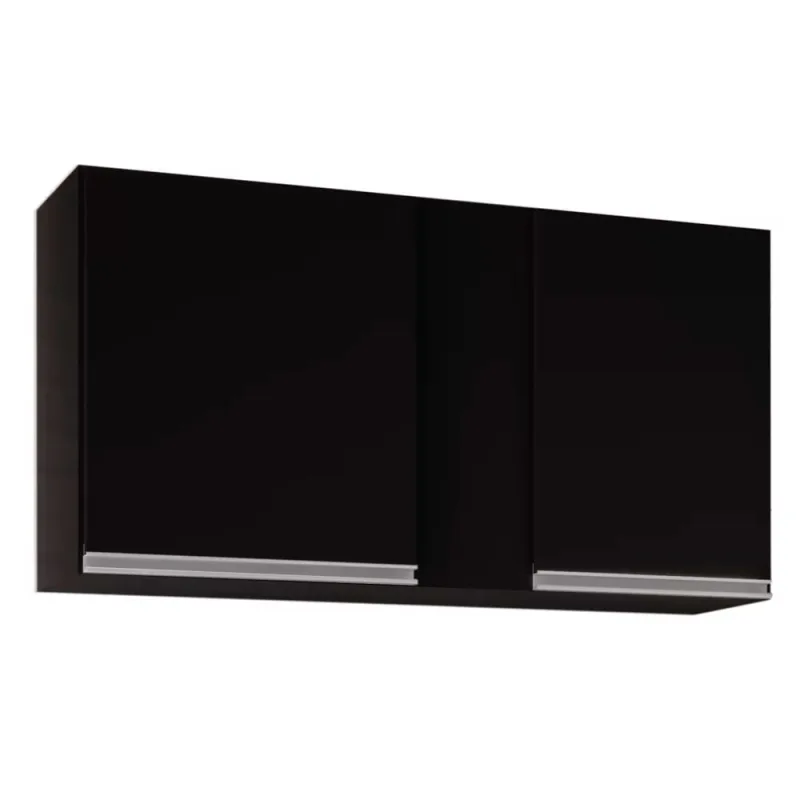 Armário Aéreo de Cozinha Lavanderia 02 Portas Agata Preto 100 Cm - D'Rossi - DRossi - Móveis