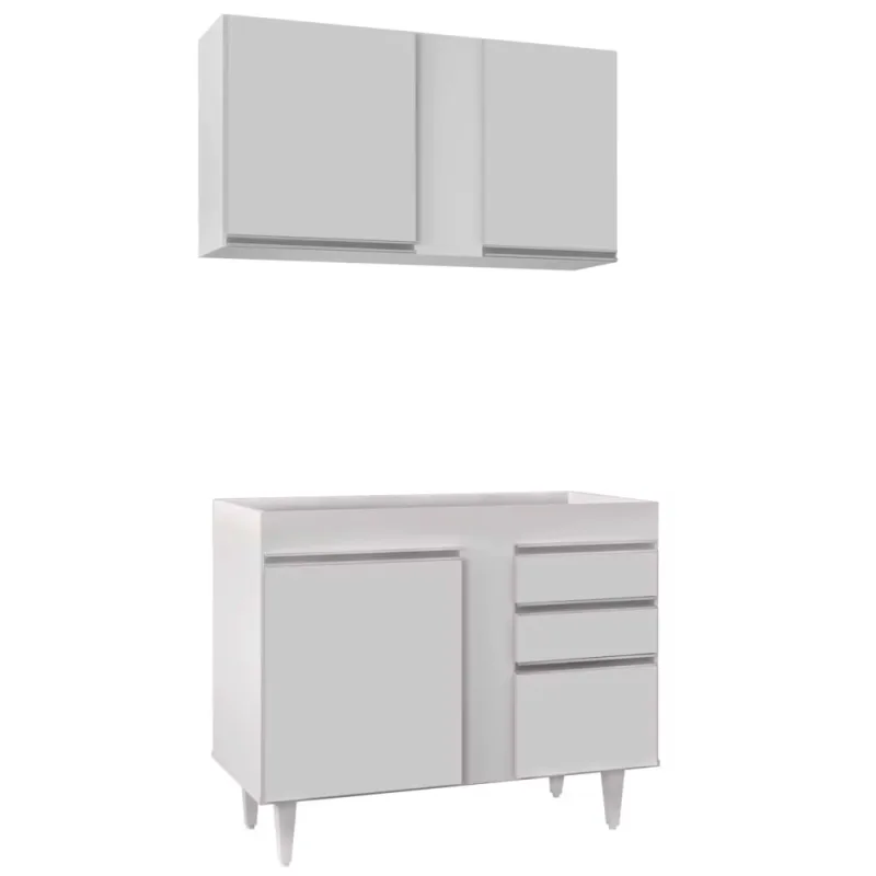 Kit Armário Aéreo e Balcão de Cozinha Lavanderia Aurora sem Tampo Branco 100 cm - D'Rossi - DRossi - Móveis
