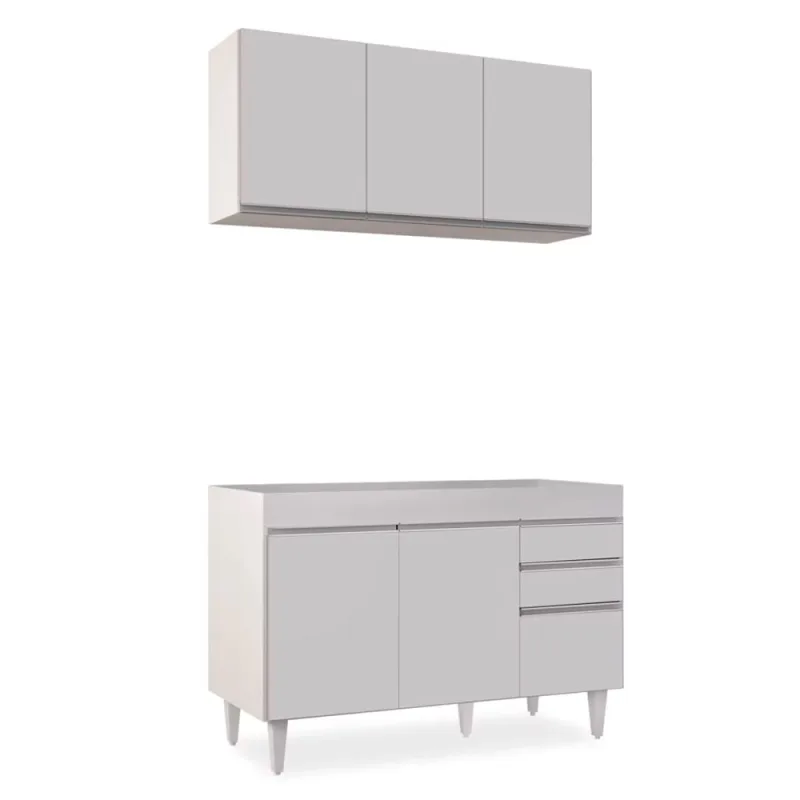Kit Armário Aéreo e Balcão de Cozinha Lavanderia Dora sem Tampo Branco 120 cm - D'Rossi - DRossi