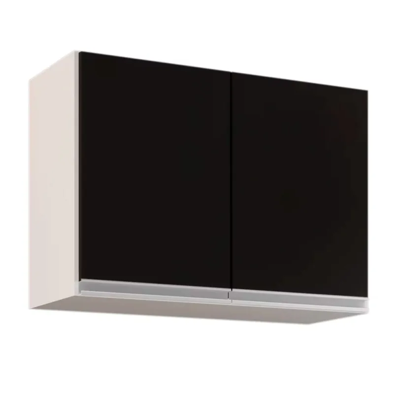 Armário Aéreo de Cozinha Lavanderia 02 Portas Eva Branco e Preto 80 Cm - D'Rossi - DRossi