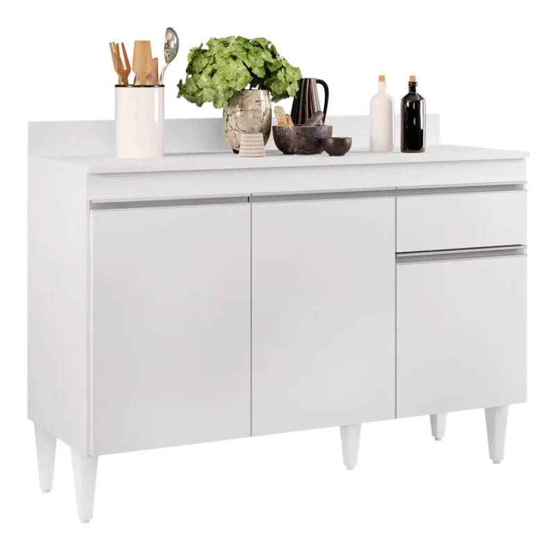 Balcão de Cozinha Lavanderia Com Tampo 01 Gaveta Vick Branco 120 Cm - D'Rossi - DRossi - Móveis