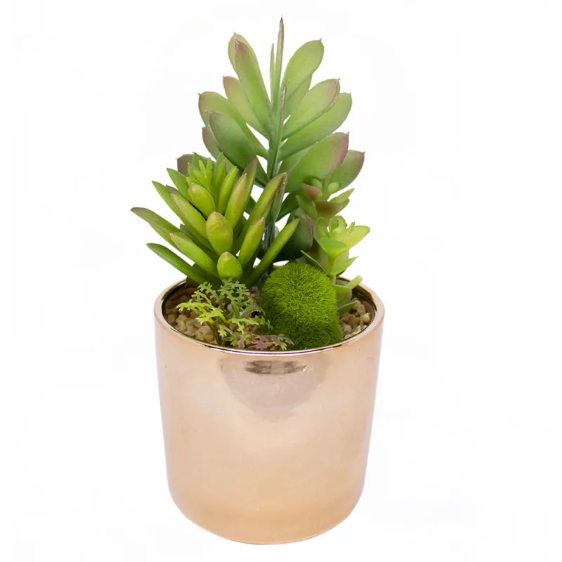 Vaso Decorativo Dourado Com Suculentas Artificiais Sortidas - D'Rossi - DRossi