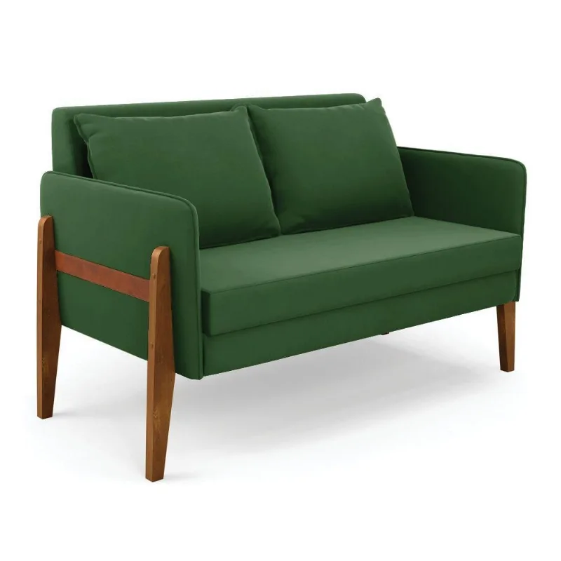 Namoradeira 2 Lugares Lana Suede Verde Base De Madeira - D'rossi - DRossi