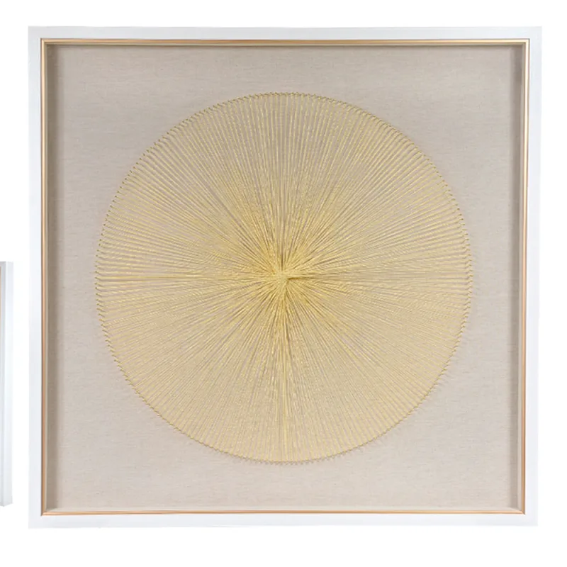 Quadro Decorativo Linha Dourado e Bege 80x80x5 Cm - D'Rossi - DRossi