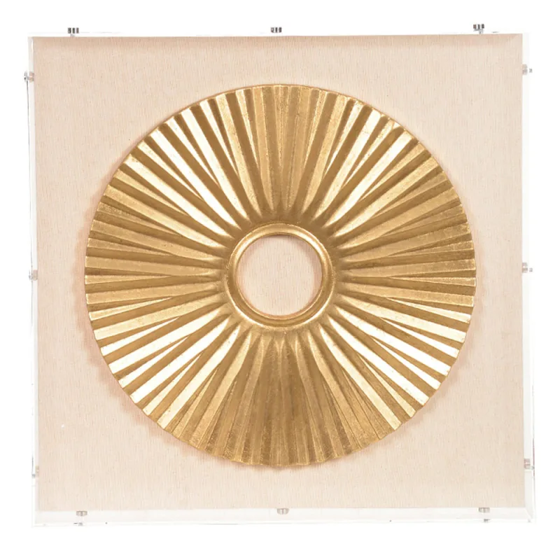 Quadro Decorativo Franzido Redondo Dourado 50x50x5 Cm - D'Rossi - DRossi