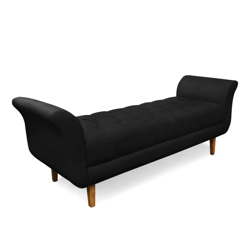 Recamier Olinda Suede Preto 160 cm Pés Chanfrado Castanhos - D'Rossi - DRossi