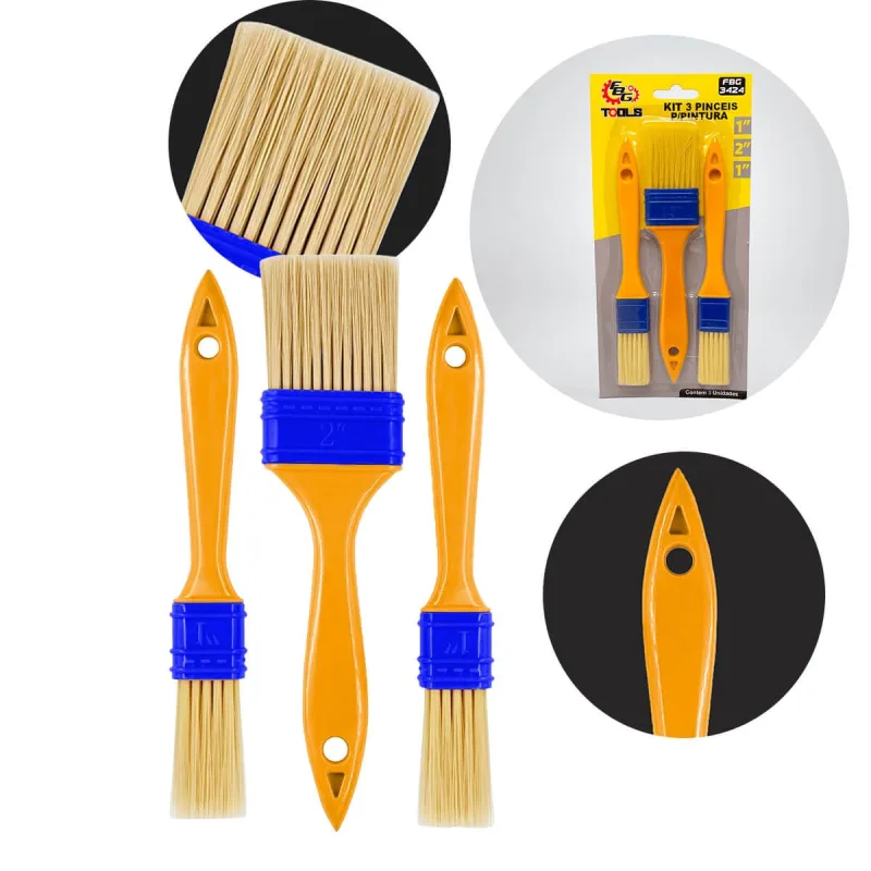 Pincel De Pintura Profissional Kit Com 3 Unidades - Genérica