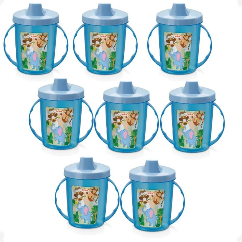 Kit 8 Copo Infantil Alças E Bico 320Ml Bichinhos 6 Meses