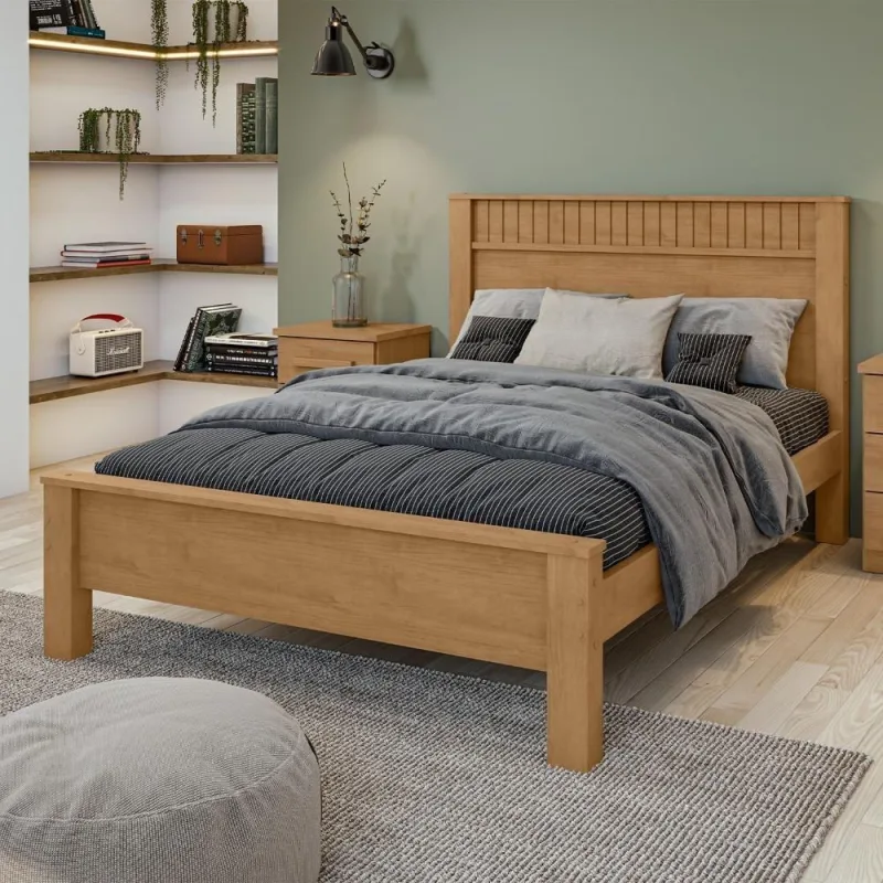 Cama Casal Athenas MDF-MDP Amendoa Clean Móveis Lopas - móveis lopas