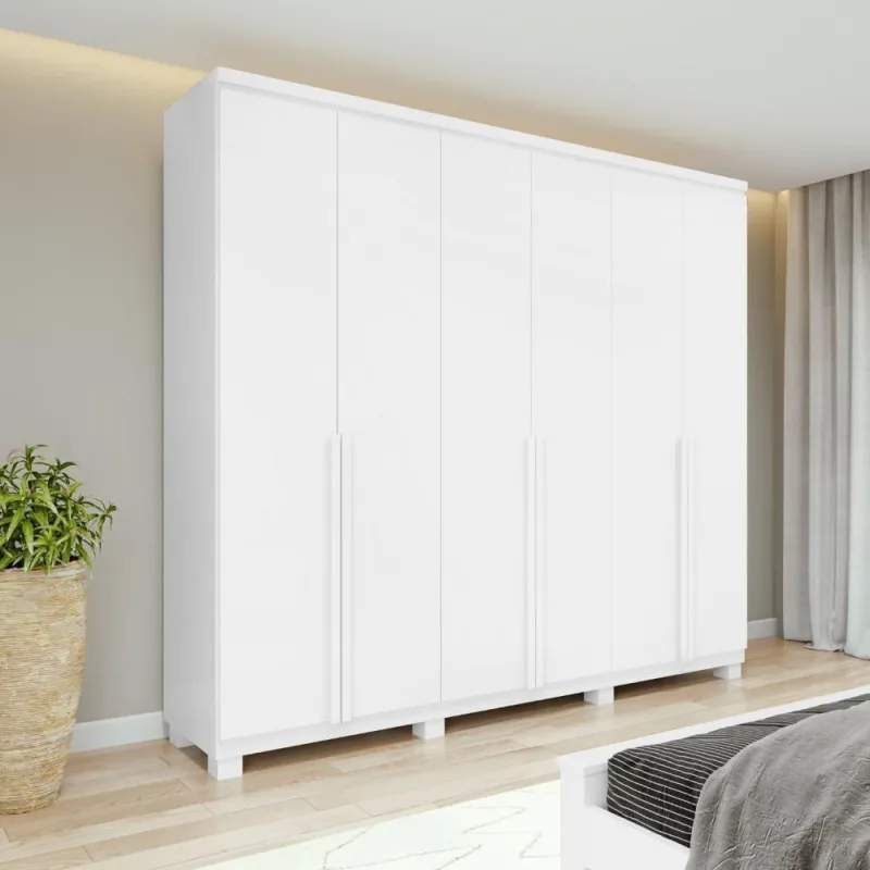 Guarda Roupa Casal 6 Portas 4 Gavetas MDF Branco Lopas - móveis lopas