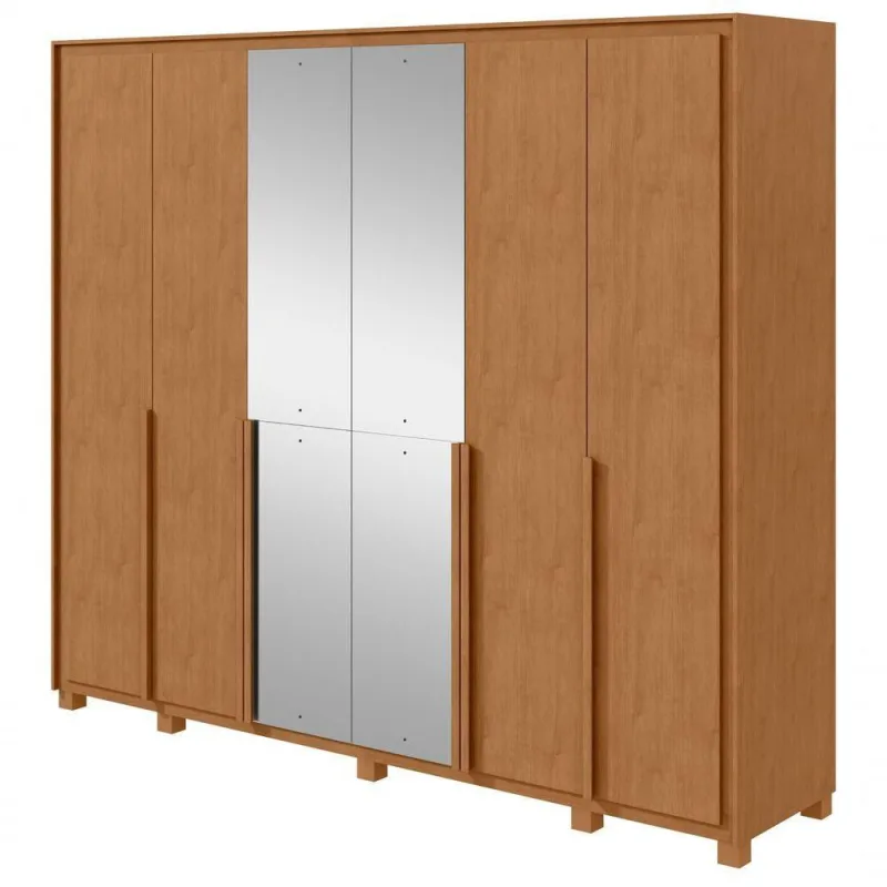 Guarda-roupas Casal 6 Portas 6 Gavetas Com Pés 100% Mdf Com 4 Espelhos Imperatore - Lopas Amendoa Clean - Móveis Lopas