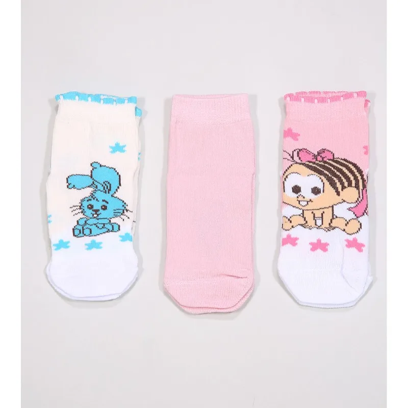 Kit Meia Soquete Bebê 3 Unidades Turma da Mônica Tam 17 a 22 Rosa - 17 a 22