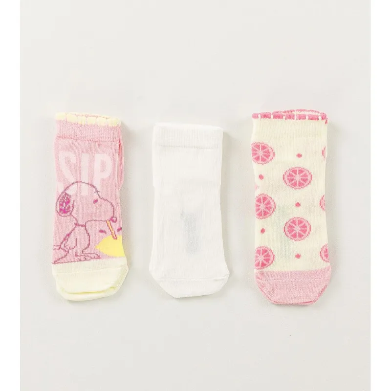 Kit Meia Soquete Snoopy com 3 Unidades Tam. 17 à 22 Rosa - 17 a 22