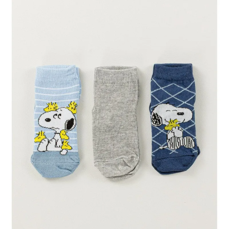 Kit Meia Soquete Snoopy com 3 Unidades Tam. 17 à 22 Azul - 17 a 22