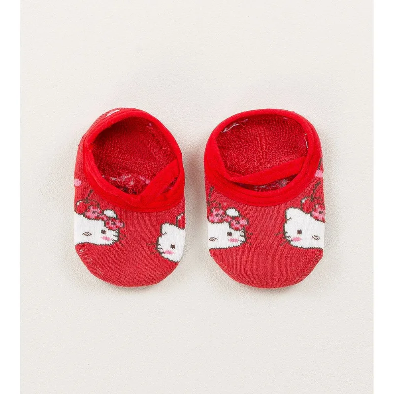 Meia Sapatilha Bebê Antiderrapante Hello Kitty Vermelho - 17 a 22
