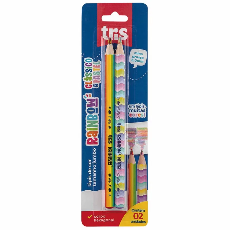 Lápis de Cor Muitas Cores Clássico e Pastel Jumbo Tris 2 unidades