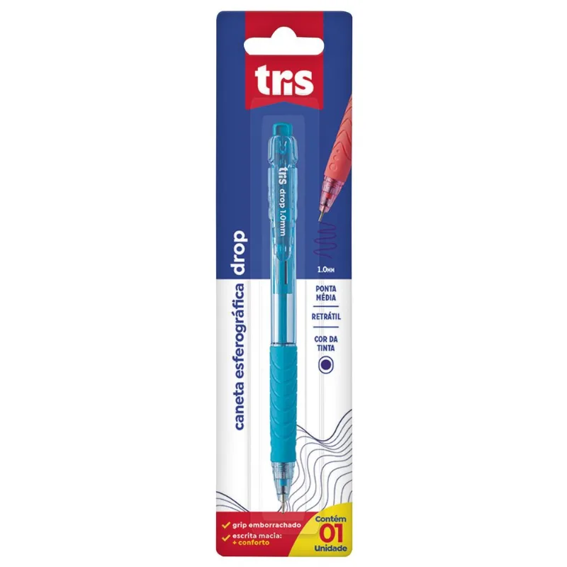 Caneta Esferográfica Drop Azul 901927 Tris