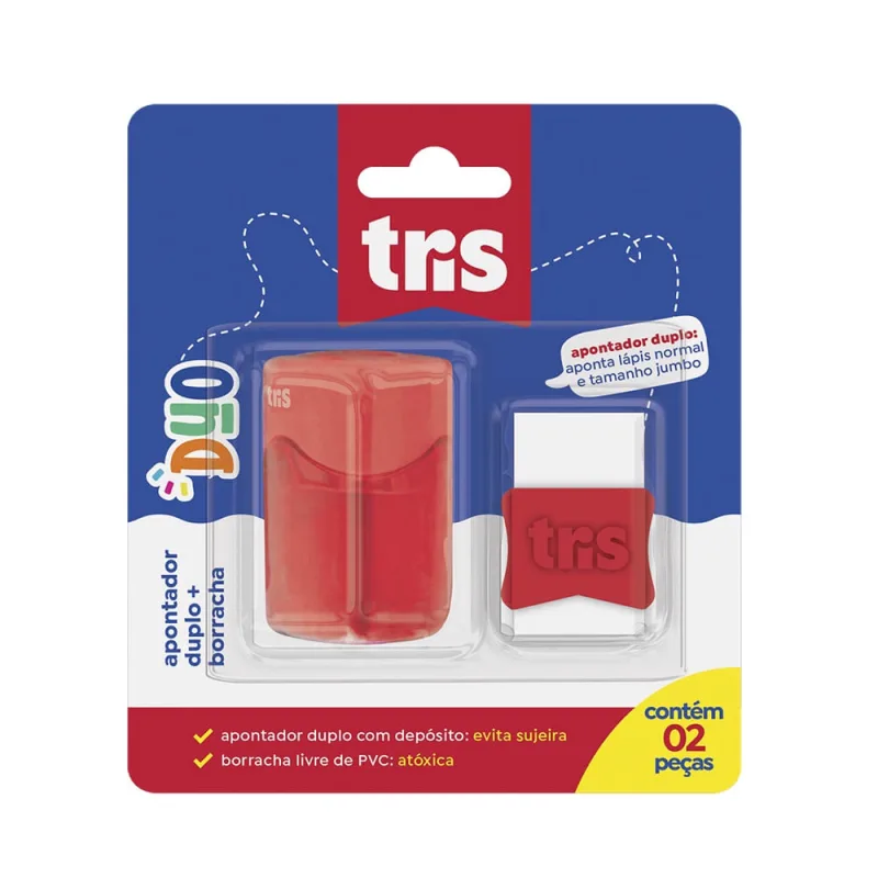 Kit Apontador Duplo Su-260 e Borracha School 2 Peças Tris Livre de PVC - Não Disponível - Papelaria