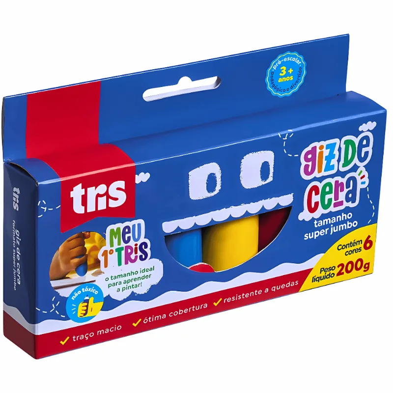 Giz De Cera Super Jumbo C/ 6 Cores - Tris Tris