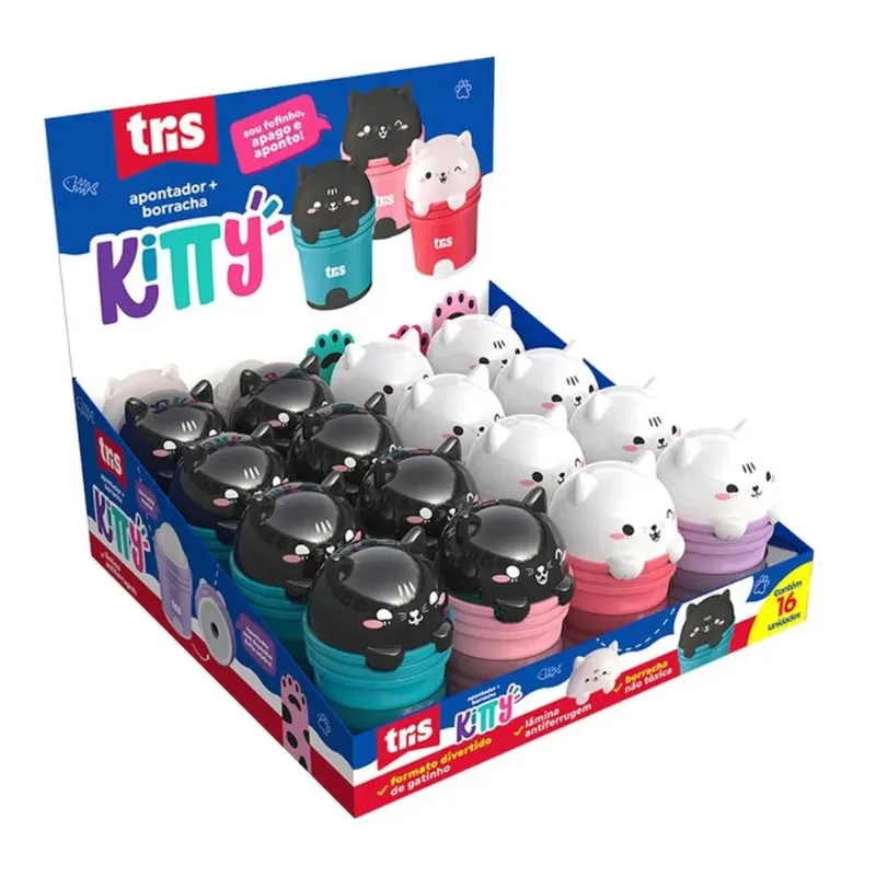 Apontador Com Depósito + Borracha Kitty Diversas Cores Avulso
