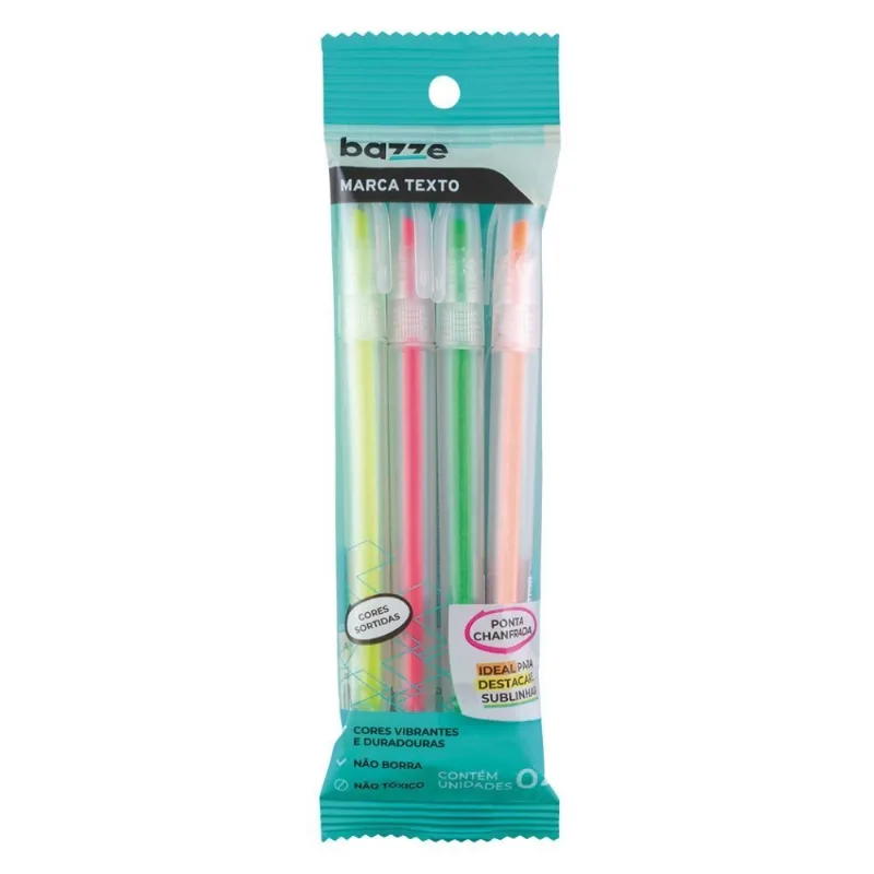 Kit Marca-Texto Neon 4 Unidades Bazze Tris - Sortido