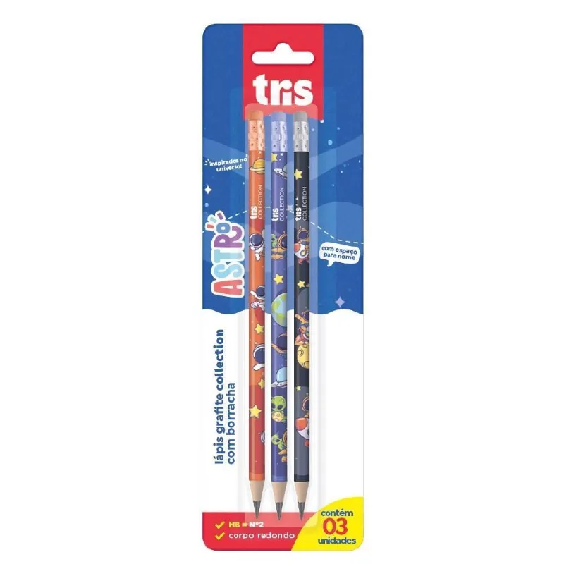 Lápis Grafite Com Borracha Collection Astro 3 Unidades Tris - 906595