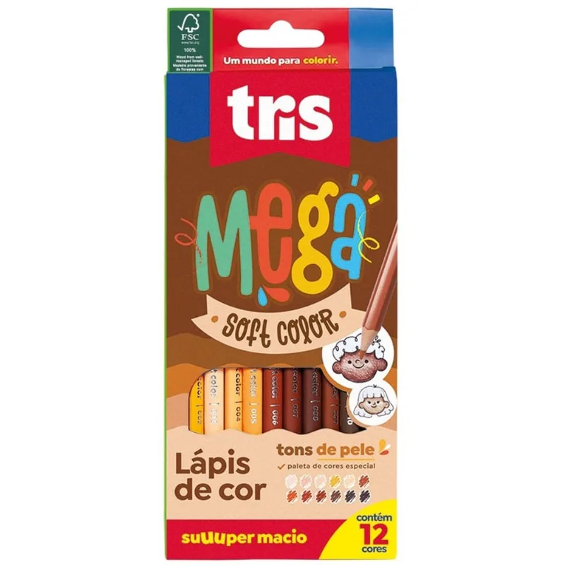 Lapis Cor 12 Cores Tons De Pele Mega Soft Color Original Tris