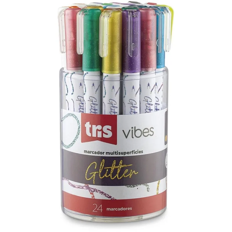 Marcador Artistico TRIS Vibes 8 Cores C/GLITTER POTE-24 - SUMMIT