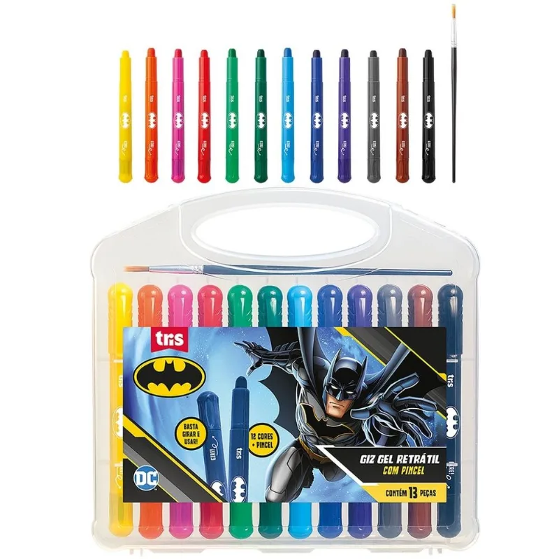 GIZ GEL RETRÁTIL BATMAN CAIXA 12 CORES + PINCEL - TRIS