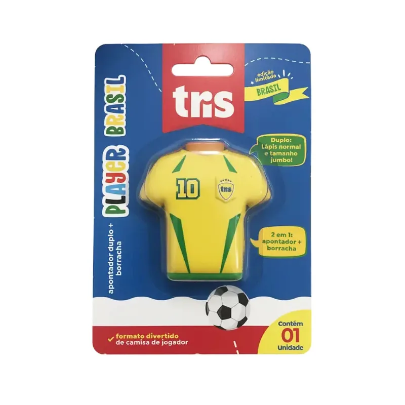 Apontador Com Depósito + Borracha Jogador Brasil Tris