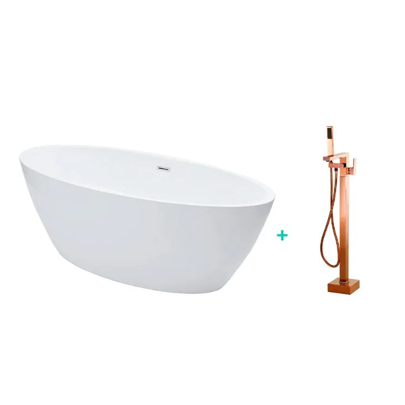 Kit Banheira Rubi e Misturador Pingoo.casa - Dourado Rose