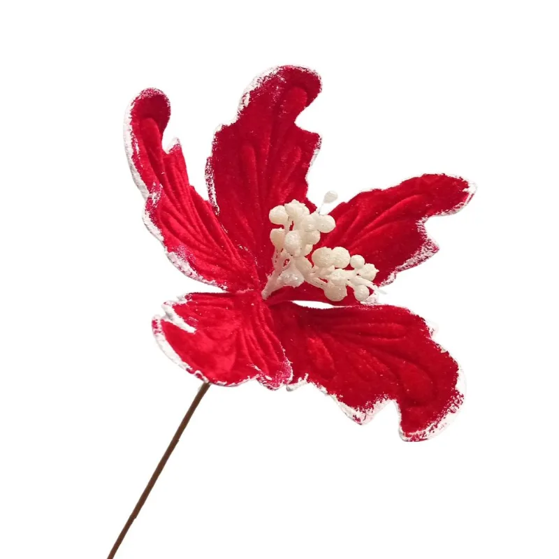 Poinsetia Decorativa Vermelho e Branco 21cm