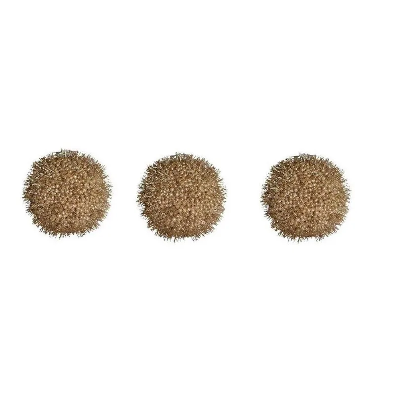 Trio de Bola de Natal Decorada com Brilho Champagne 10cm