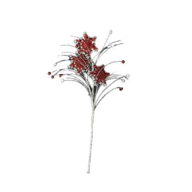 Galho Decorativo de Natal Vermelho e Branco com Brilho 75cm