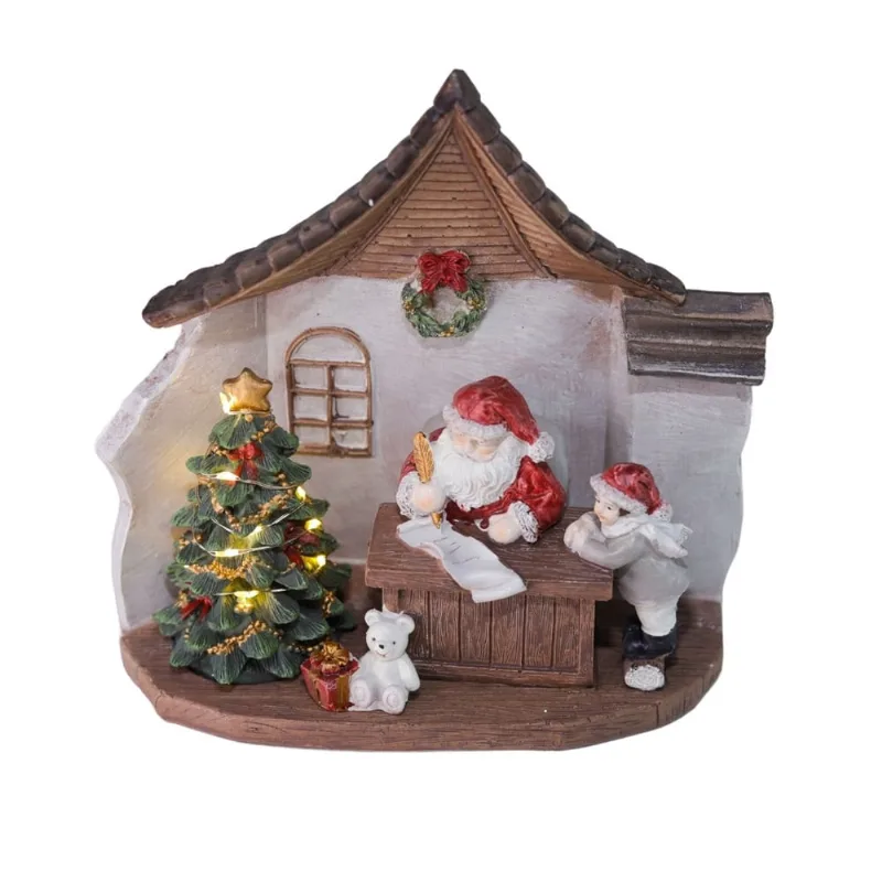 Cenário Decoração Natalina em resina e luz de led Cartas Papai Noel 18cm