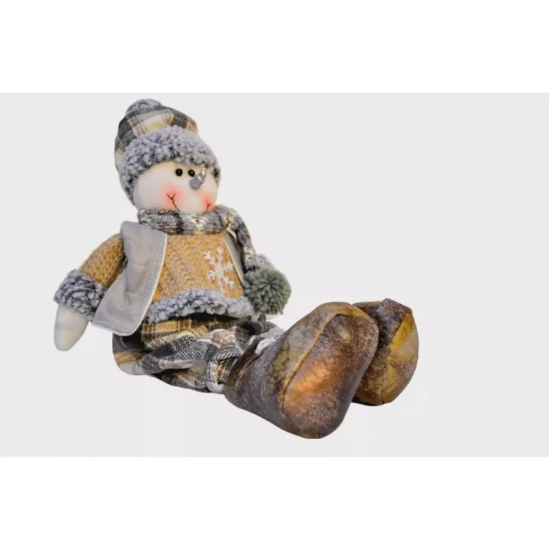 Boneco de Neve Sentado Marrom e Cinza