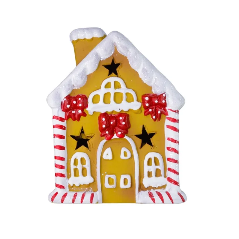 Enfeite casinha natalina decorativa gingerbread com led 15cm