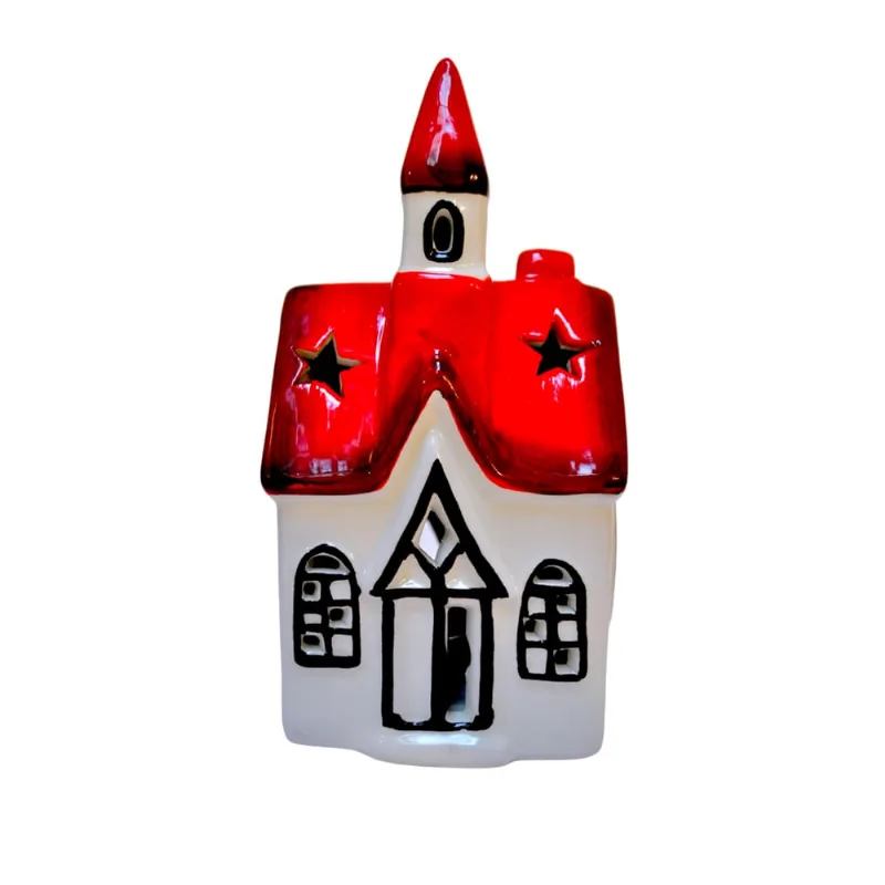Casinha Natalina com Led Branco e Vermelho - 15cm