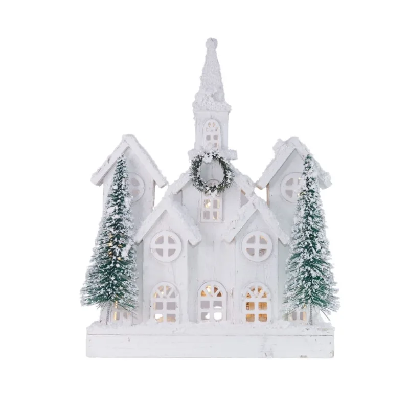 Casa Igreja Nevada Rústica Natal Madeira Vila Natalina Led Pilha 43cm N ta online