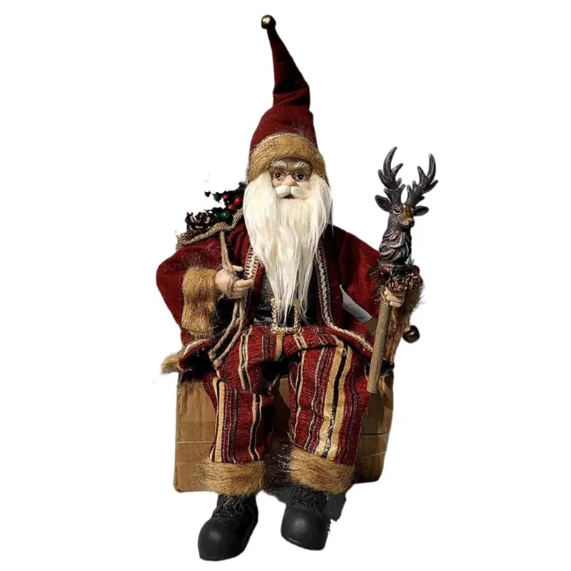 Papai Noel Sentado com cajado de Rena 45cm