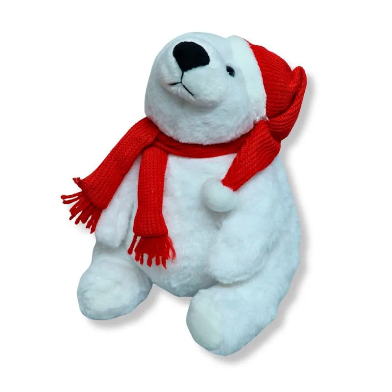 Urso Natalino Tok Sentado 28cm Branco Gorro Vermelho BT3059 (MP)