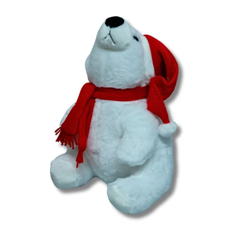 Urso Natalino Tok Sentado 33cm Branco Gorro Vermelho BT3060 (MP)